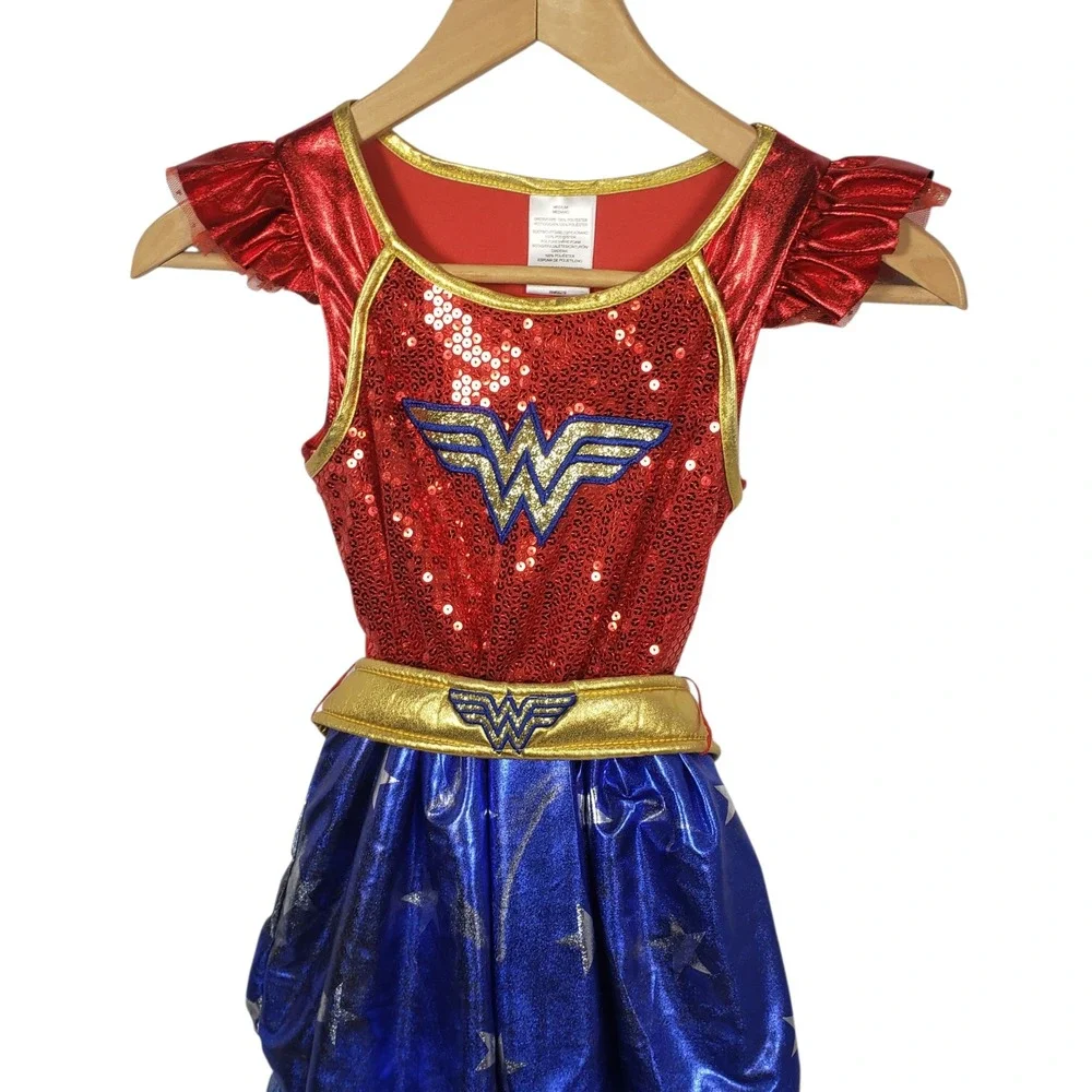 Wonder Woman Dress Up Costume Sparkly Sequin Skirt Girls Size Medium‎ 7-8